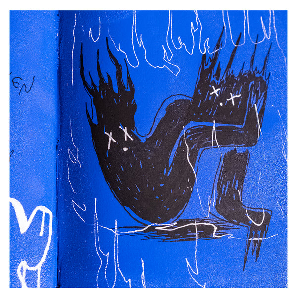 Blvckjep - Tavole della Buona Notte "Blu" - Spray e Marker Acrilico su Libro d’Epoca