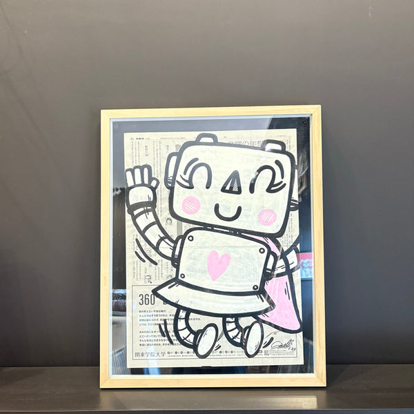 MASSIMO SIRELLI - ROBOT LOVE GIAPPONE 2 - ACRILICO SU QUOTIDIANO